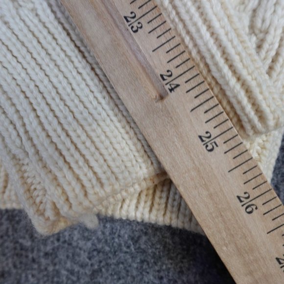 Callan Men's Sweater L Ivory Solid 100% Merino Wool Chunky Knit Fisherman - Picture 7 of 7